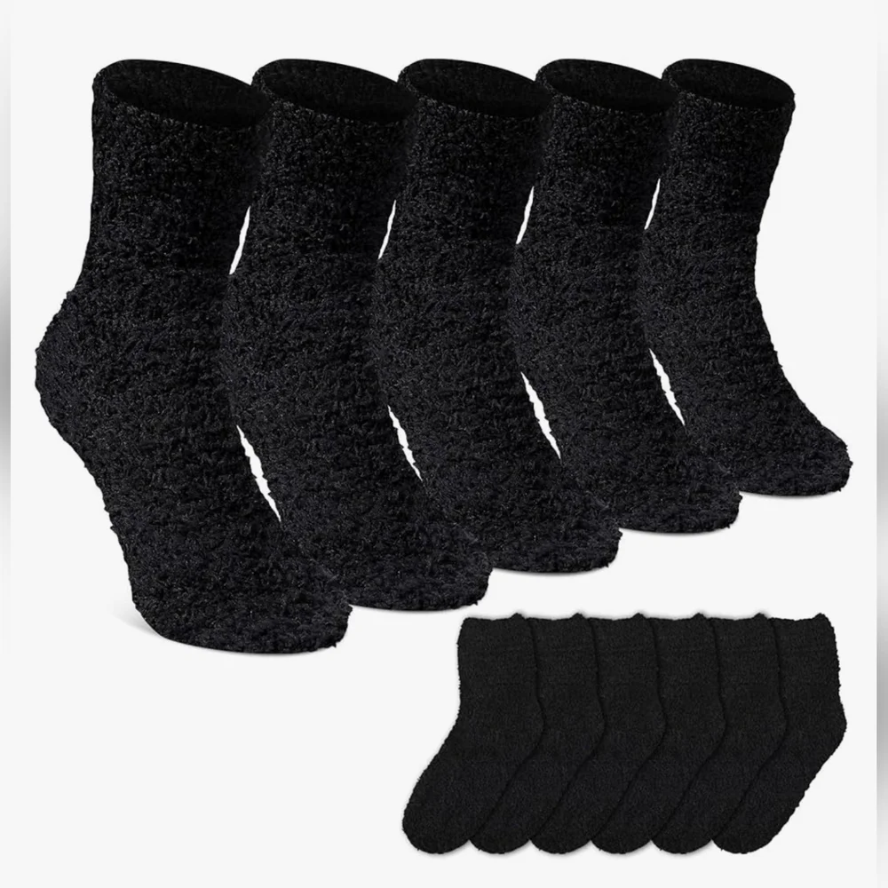 12 Pack Black Fuzzy Winter Socks